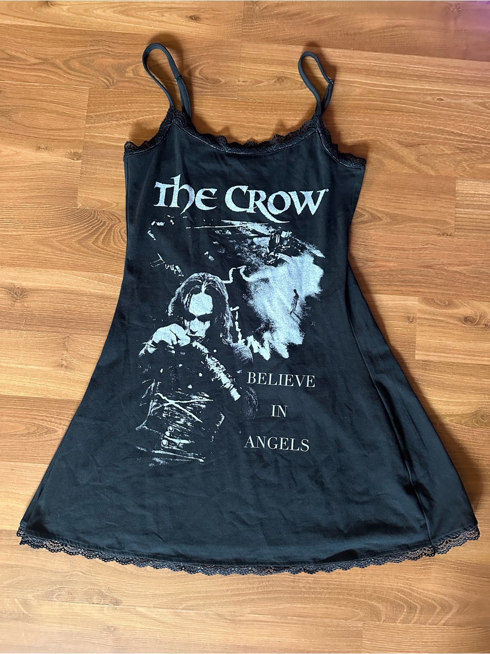 The Crow Lace Cami Black Graphic Slip Tank Top Dress